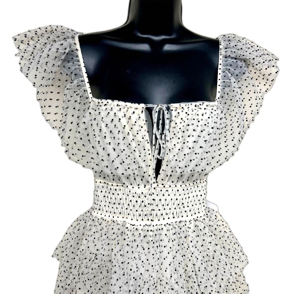 Petal + Pup Belle Maxi Dress NWT L Cream Black PolkaDot Tiered Tulle Cottagecore